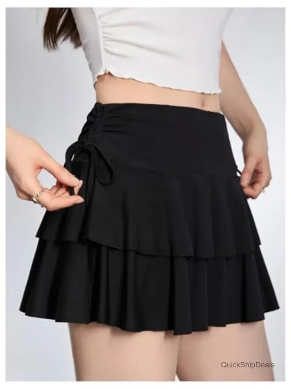 High Waisted Ruffle Mini Skirt with Bow Y2k Flowy A-Line Summer Skort